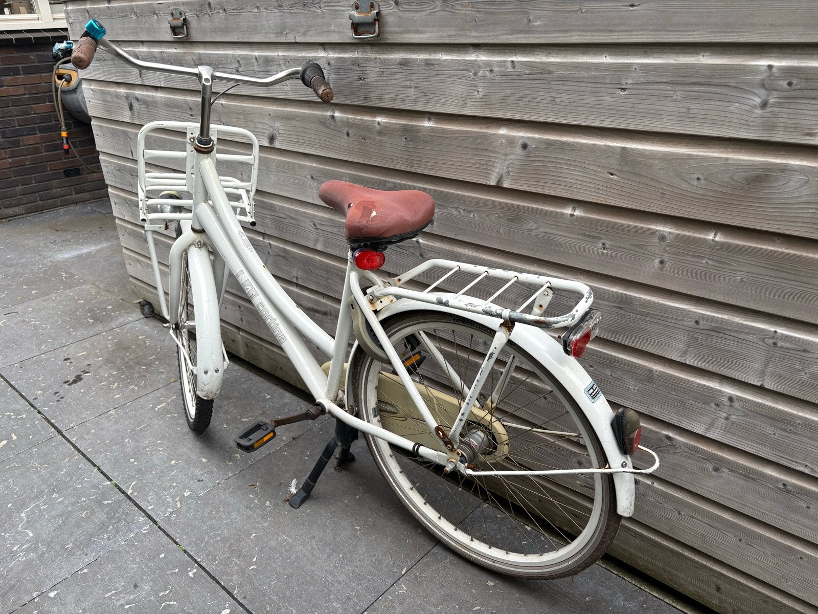 Witte cortina damesfiets met voordrager en terugtraprem, Overige merken, Terugtraprem, Ophalen of Verzenden, 53 tot 56 cm