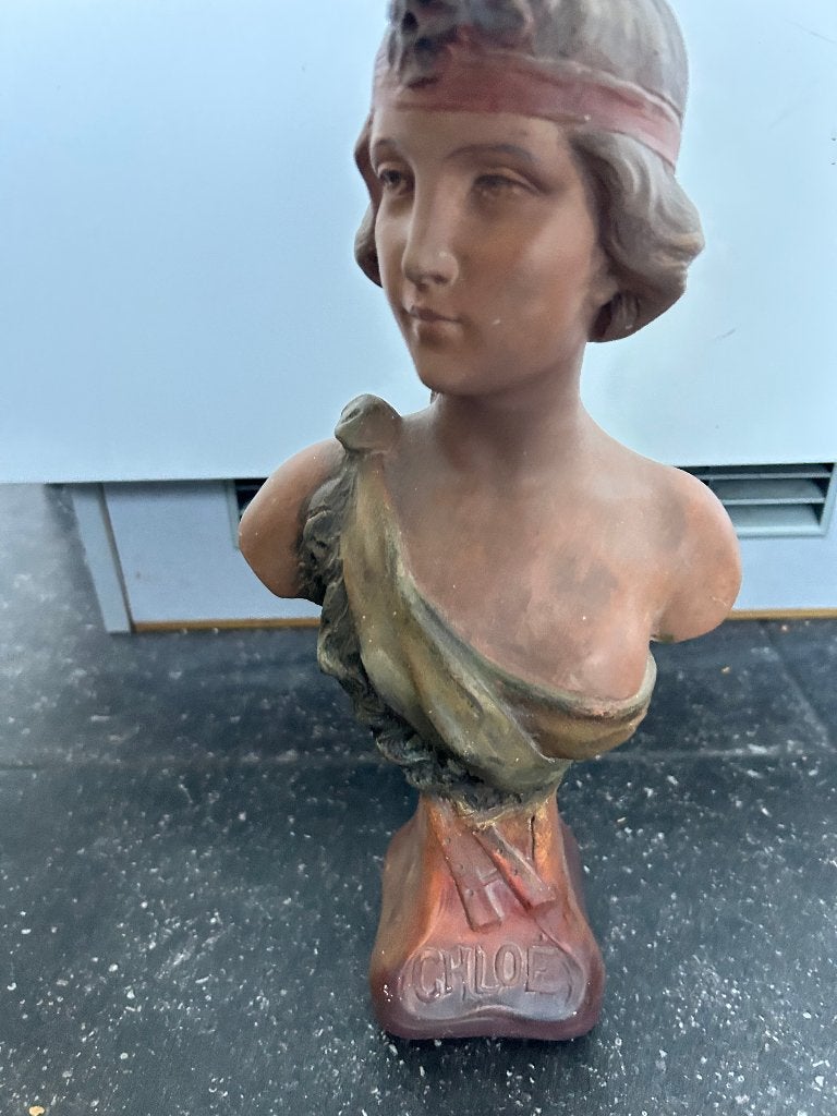 Art Nouveau-gipsen buste van vrouw, Antiek en Kunst, Gips, Art nouveau, Ophalen of Verzenden, 20 - 50 cm
