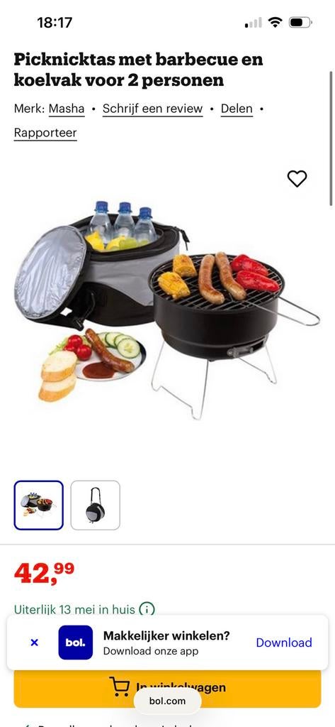 Kleine meeneem bbq in draagtas, Ophalen, Zo goed als nieuw