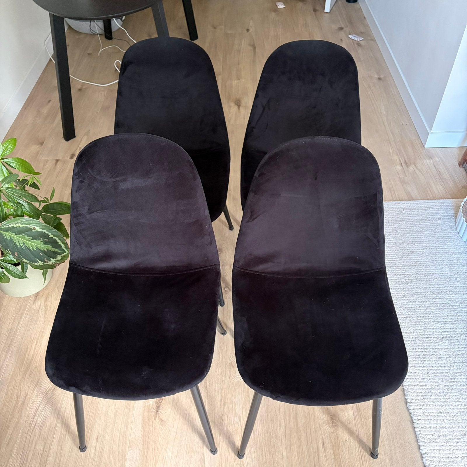 Zwart velours eetkamerstoelen 6 stuks, Ophalen, Gebruikt, Zwart, Metaal