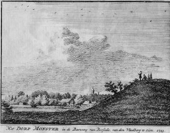gravure het dorp Monster in Borssele vanuit Vliedberg 1743, Verzenden, Stadsgezicht, Gravure, Origineel