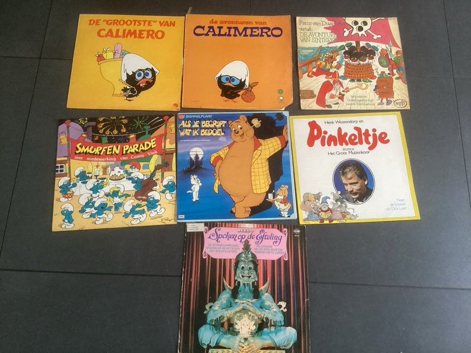 Diverse kinder lp's: Smurfen, Calimero, Pinkeltje en meer, Ophalen, Gebruikt, Overige formaten, Levenslied of Smartlap