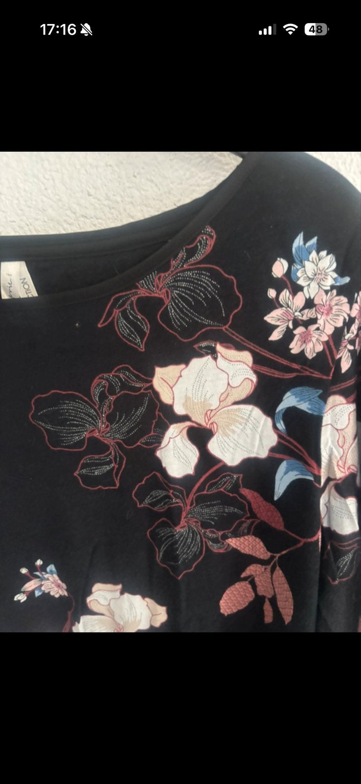 Zwarte tuniek met bloemenprint - Maat L, Ophalen of Verzenden, Gedragen, Maat 42/44 (L), Zwart