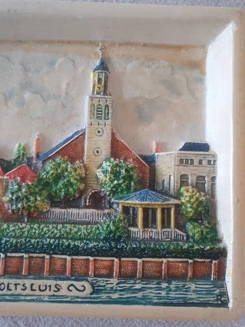 Hobra HELLEVOETSLUIS Souvenir Tegel relief, Antiek en Kunst, Antiek | Wandborden en Tegels, Ophalen