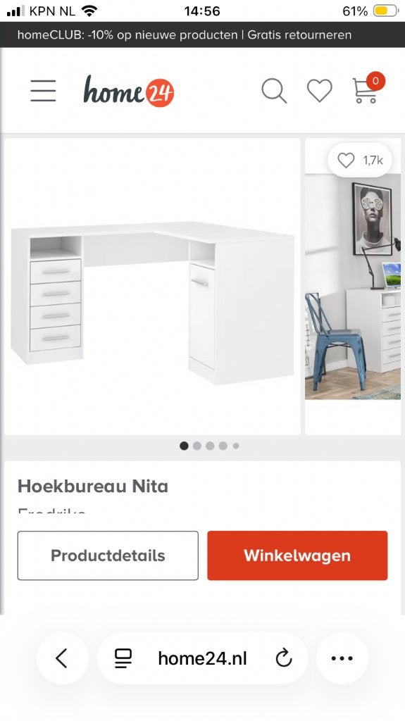 Hoek bureau, Ophalen, Met lades, Hout, Hoekbureau