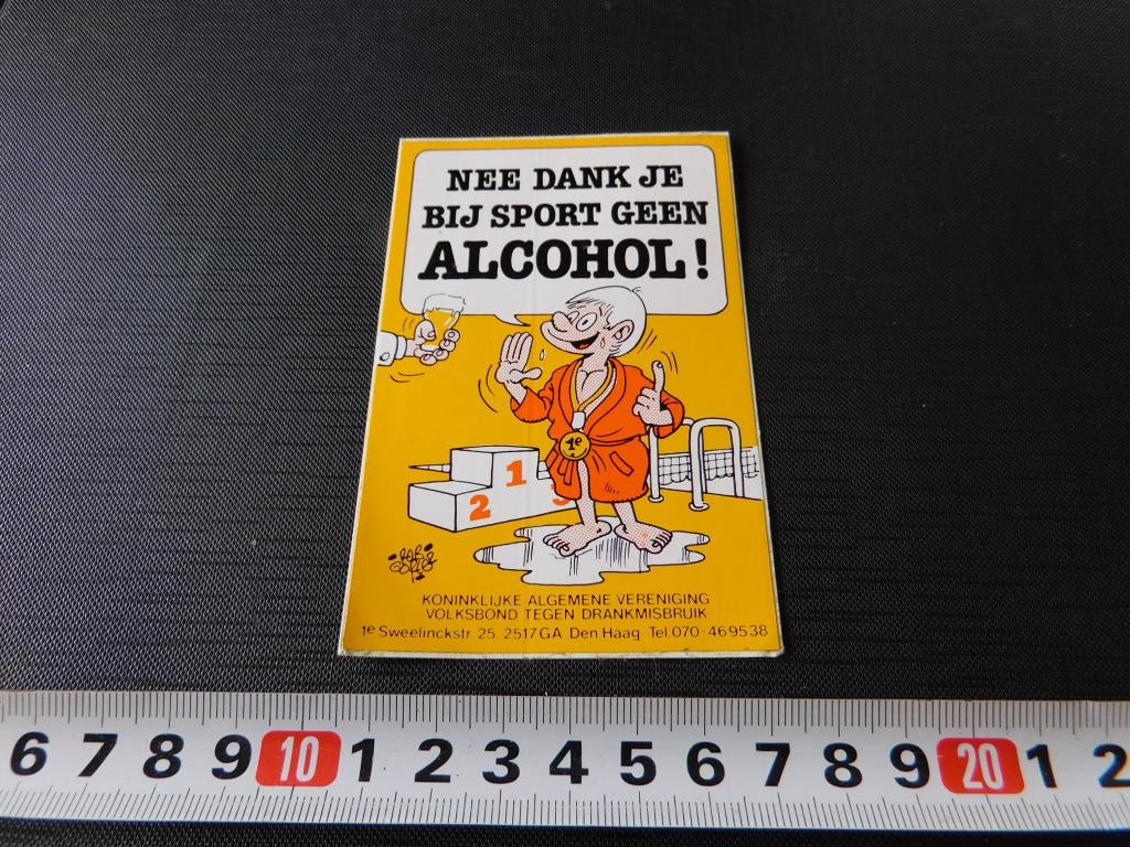 sticker strip Rob Gorter Nee dank je bij sport geen alcohol!, Verzamelen, Ophalen, Zo goed als nieuw