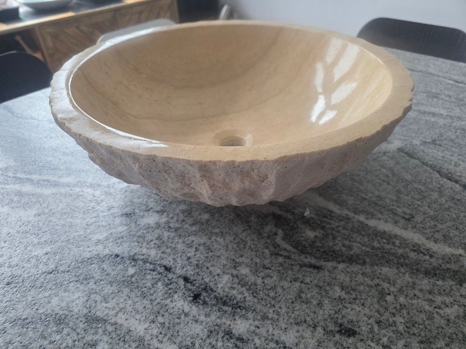 Travertin waskom 47cm diameter, 15.5cm hoog, Ophalen, Minder dan 50 cm, Nieuw, Minder dan 100 cm