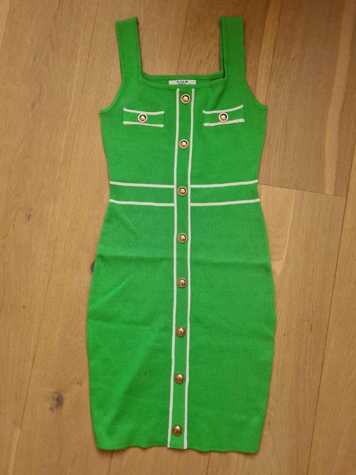 Mooi groen jurkje maat S van ELSA.M by may, Ophalen, Zo goed als nieuw, Maat 36 (S), Boven de knie