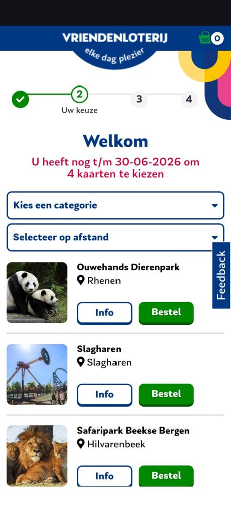 VriendenLoterij uitstapje 4 personen, Tickets en Kaartjes, Drie personen of meer, Ticket of Toegangskaart