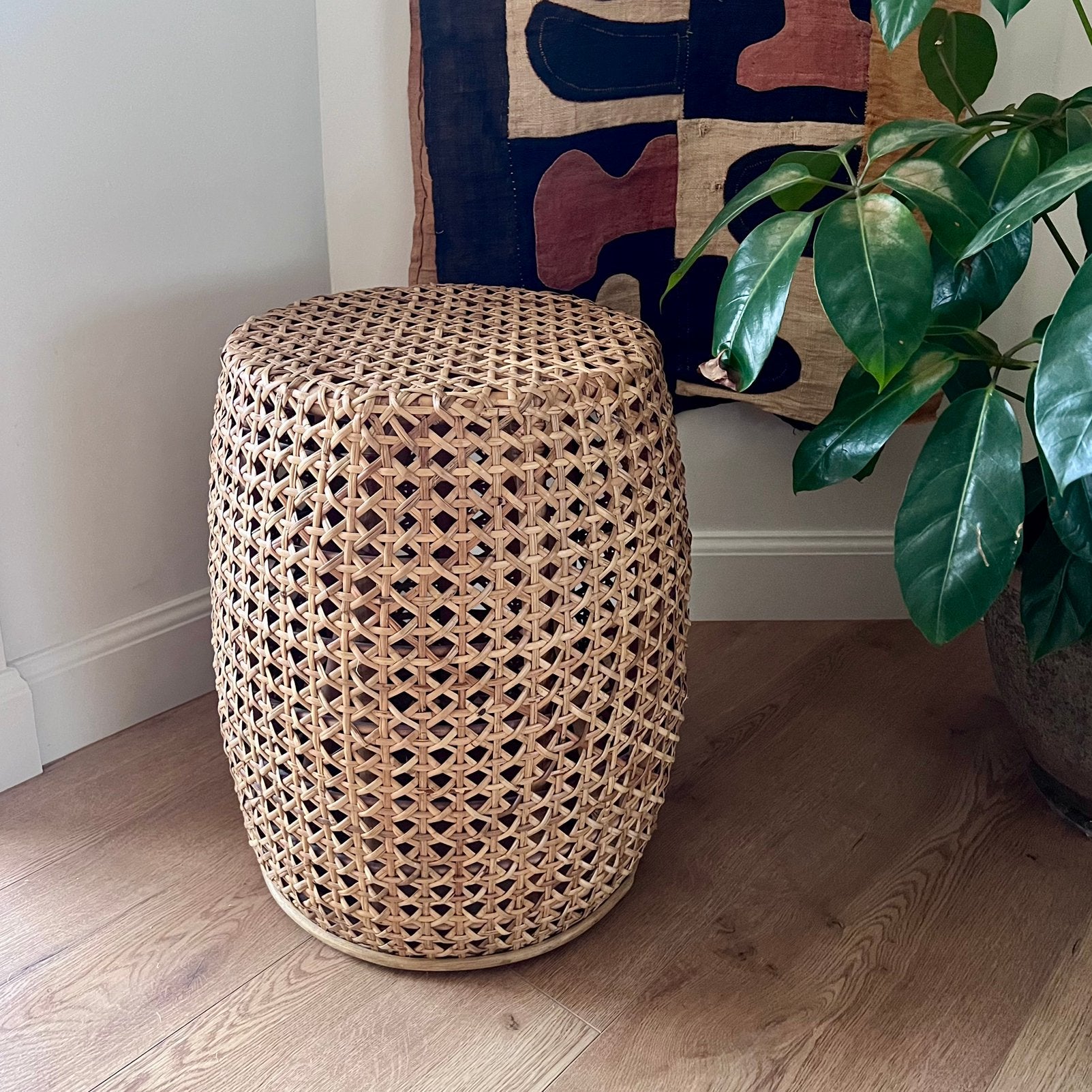 Webbing poef/krukje/bijzettafel - japandi scandinavisch, Ophalen, Nieuw, Rond, 50 tot 75 cm