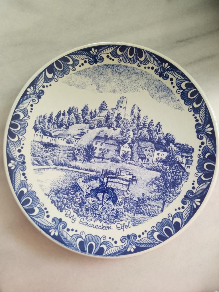 Delfts Blauw Wandbord Burg Schönecken (Duitsland), Ophalen of Verzenden