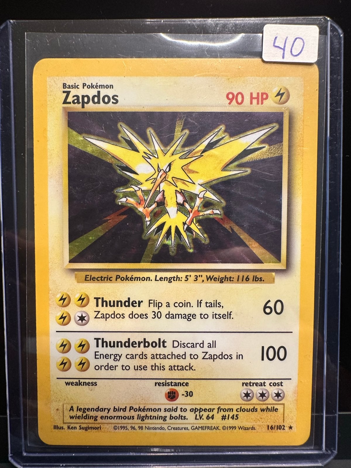 Pokémon Zapdos 16/102 Holo Base Set LV. 64, Ophalen of Verzenden, Gebruikt, Losse kaart, Foil