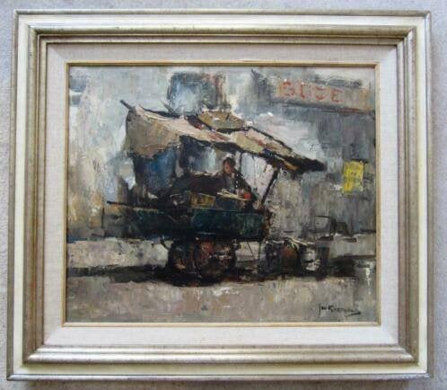 koopman bij stalletje in PARIJS===Jan Korthals 1916-1972, Ophalen of Verzenden