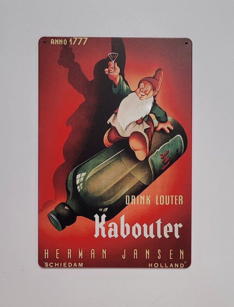 Louter Kabouter Fles jenever reclamebord van metaal wandbord, Verzamelen, Reclamebord, Info@deconoord.nl, Nieuw, Ophalen of Verzenden