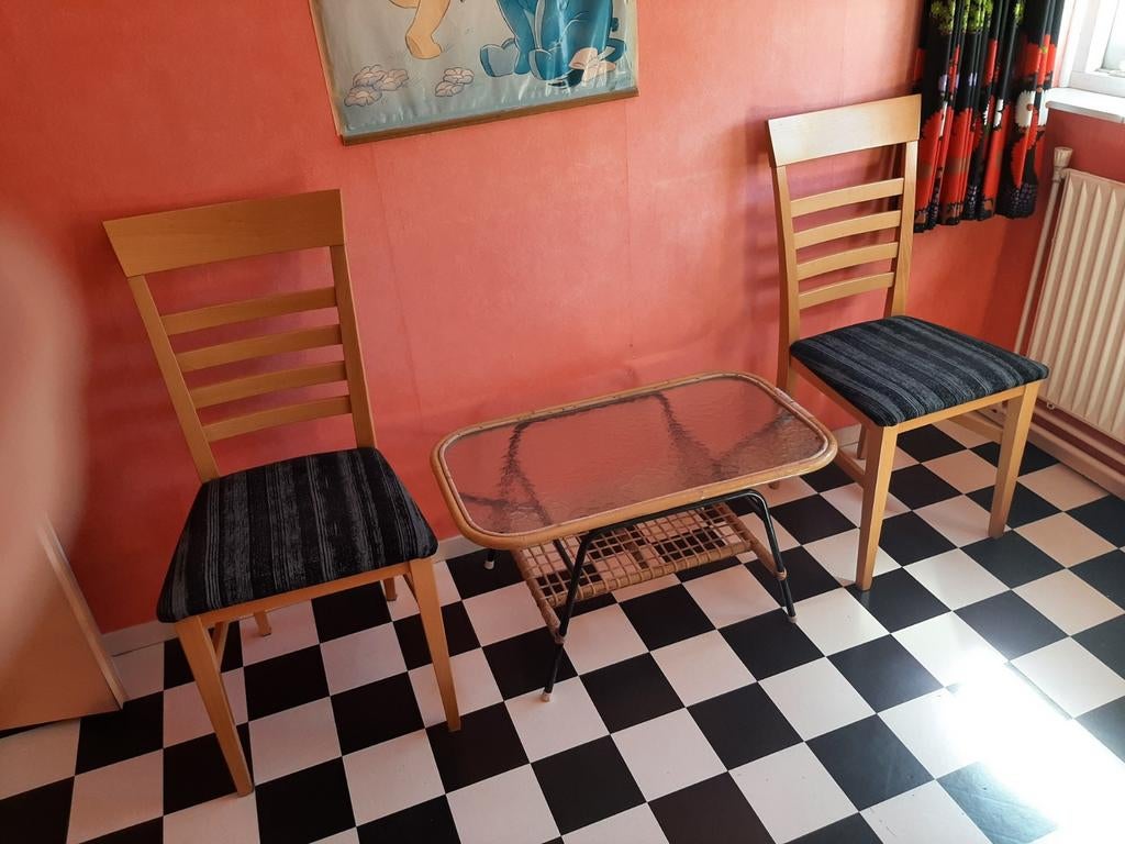 Klassiek zitje met 2 stoelen en tafeltje, Huis en Inrichting, Stoelen, Ophalen, Gebruikt, Twee, Overige kleuren
