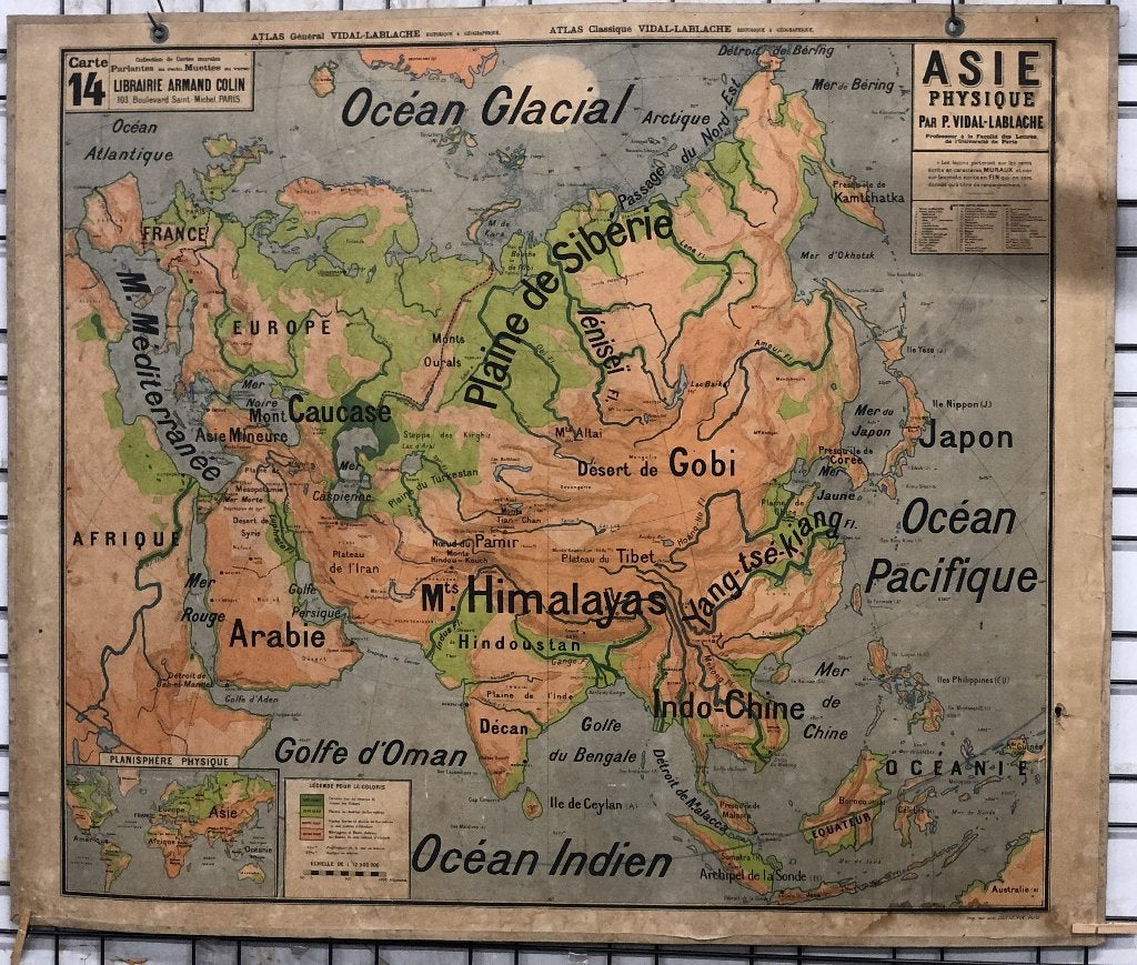 Landkaart jaren 50   ASIE, Gelezen, Overige gebieden, Ophalen of Verzenden, Landkaart
