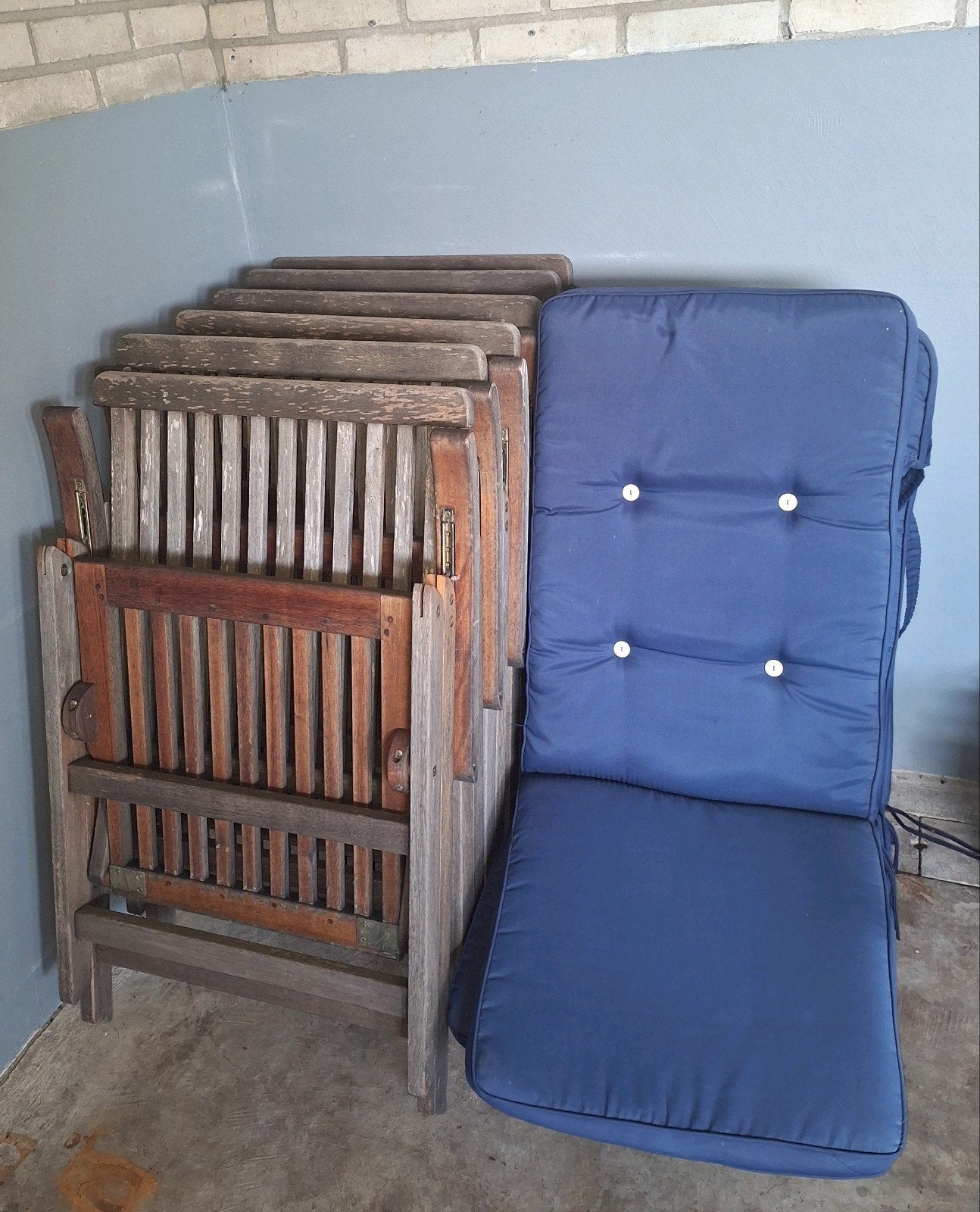 6x Teakhouten tuinstoelen met kussens - Inklapbaar, Ophalen, Gebruikt, Teakhout, Inklapbaar