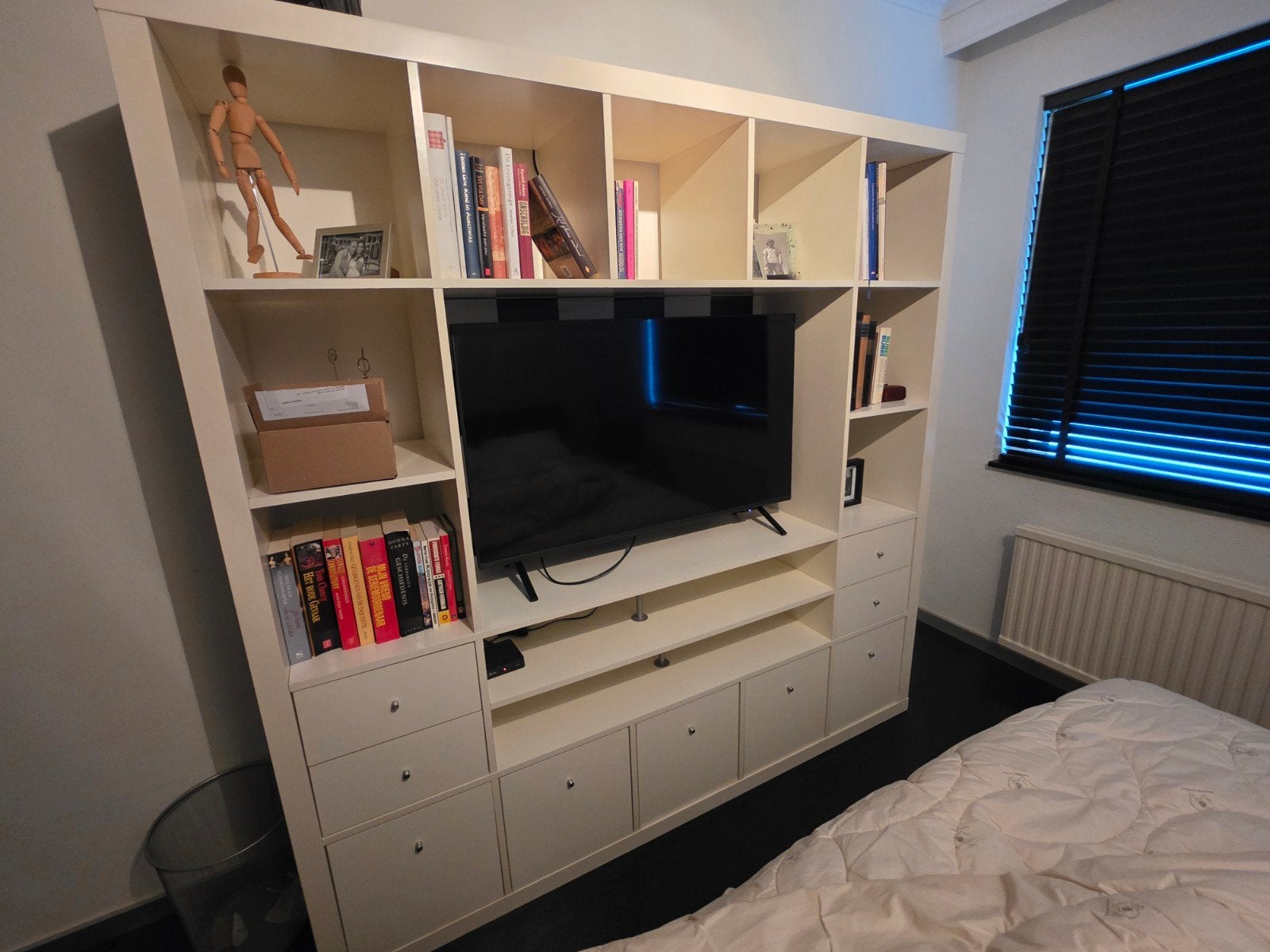 Grote witte boekenkast met tv-meubel en lades, Ophalen, Gebruikt, 200 cm of meer, 150 tot 200 cm