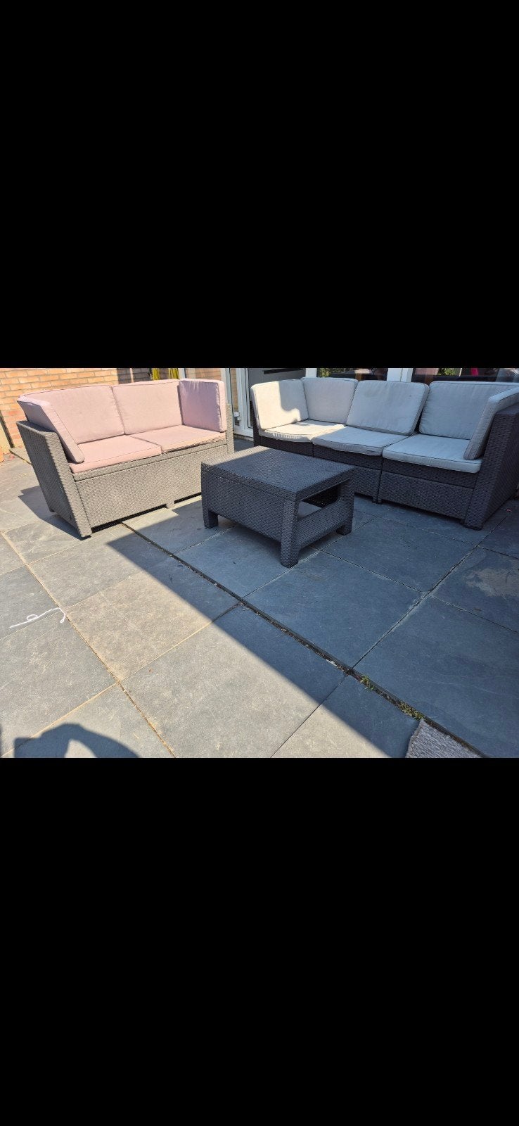Gebruikte Tuinset: 3-zits bank, 2-zits bank en salontafel, Ophalen, Gebruikt, Bank