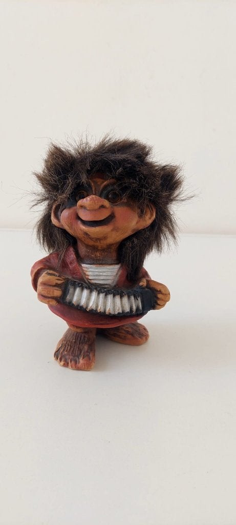 Vintage Noorse Trol Troll met Accordeon - 15 cm, Ophalen of Verzenden, Zo goed als nieuw, Fantasy