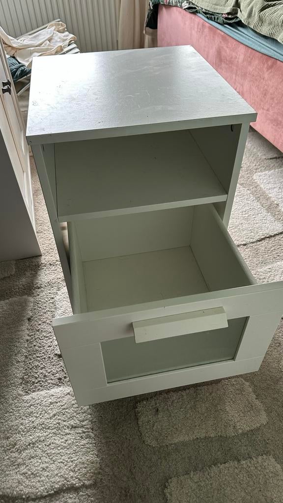 IKEA Brimnes Nachtkastje - Wit met Lade en Plank, Ophalen, Gebruikt, Minder dan 45 cm, 55 tot 70 cm