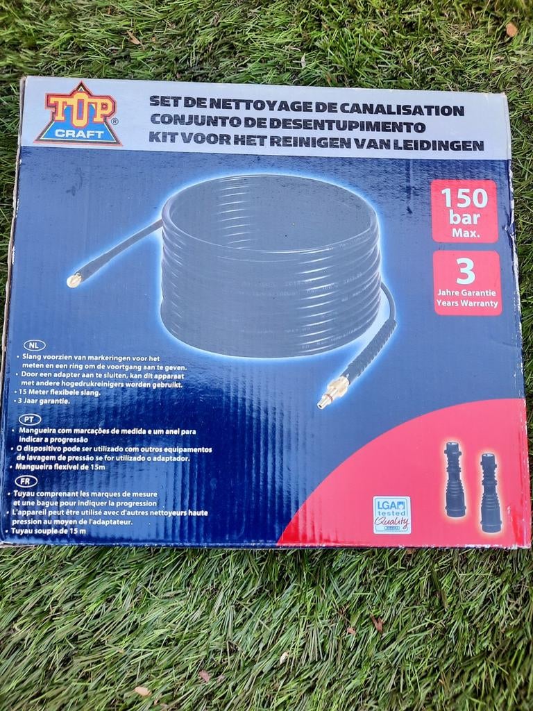 TOP CRAFT Rioolreinigingsset 150 bar, 15 meter, Tuin en Terras, Hogedrukreinigers, Ophalen of Verzenden, Nieuw, Elektrisch, TOP CRAFT