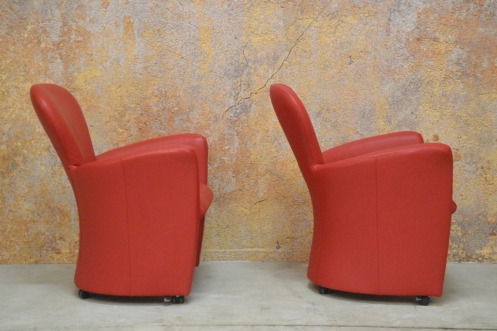ZGANieuw 2 rode leren Leolux Amphora design fauteuils, Leolux, Leolux, 75 tot 100 cm, Ophalen of Verzenden
