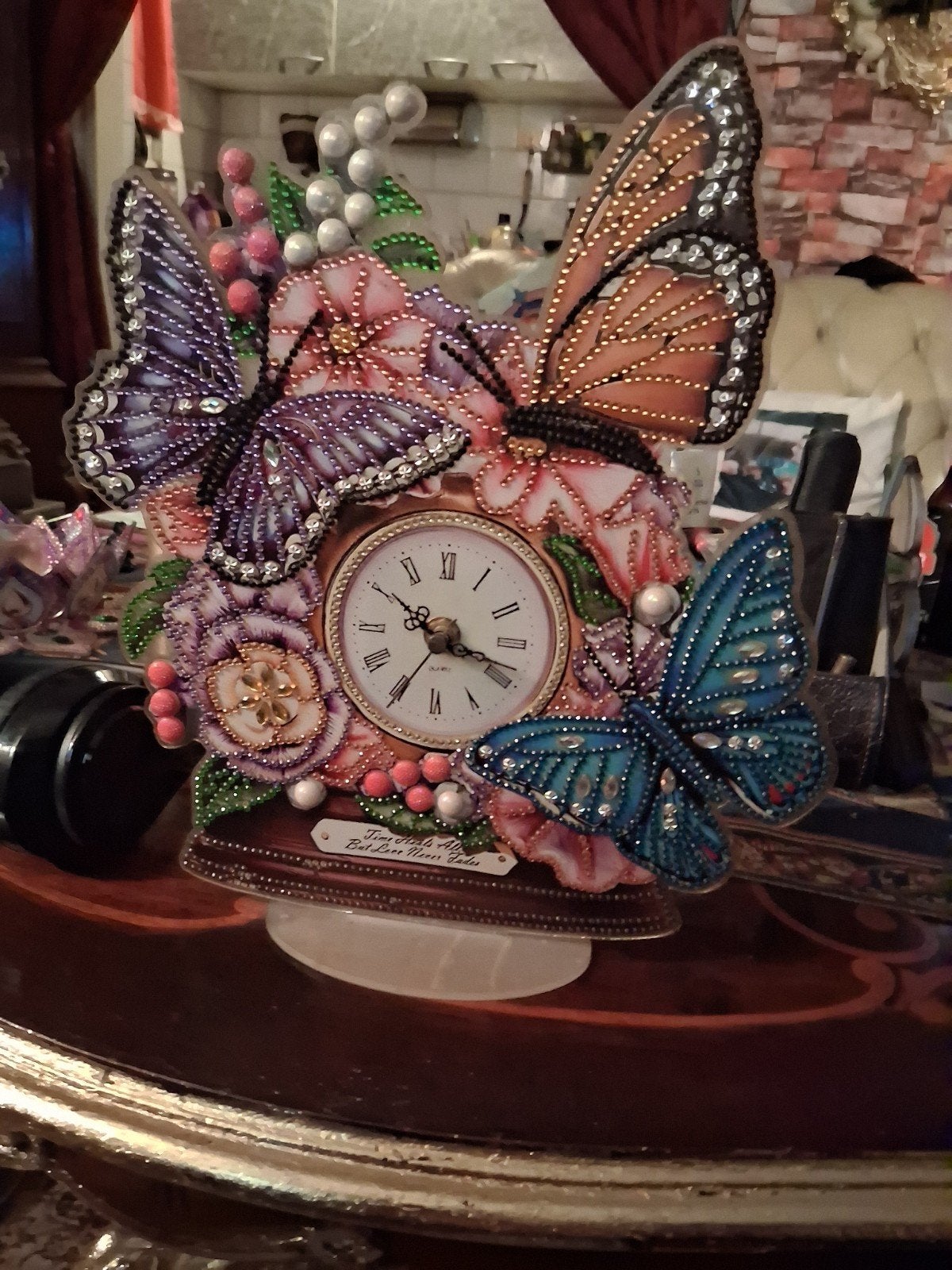 Handgemaakte Klok met Vlinders en Bloemen, Ophalen