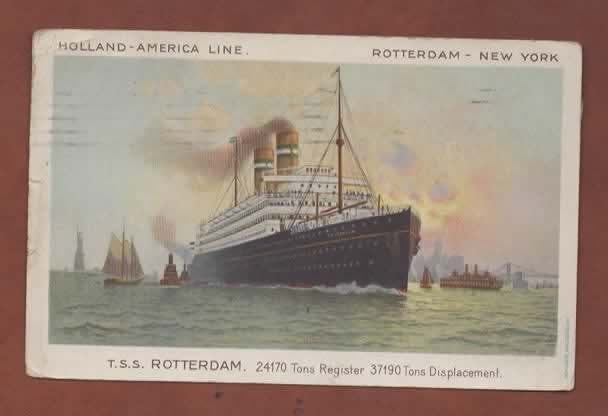 Rotterdam - T.S.S. Rotterdam - Holland-America Line - 1920, Verzamelen, Ophalen of Verzenden, 1920 tot 1940, Gelopen, Zuid-Holland