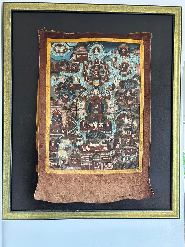 Originele Tibetaanse Tangkha met gouden zijden sluier, Ophalen