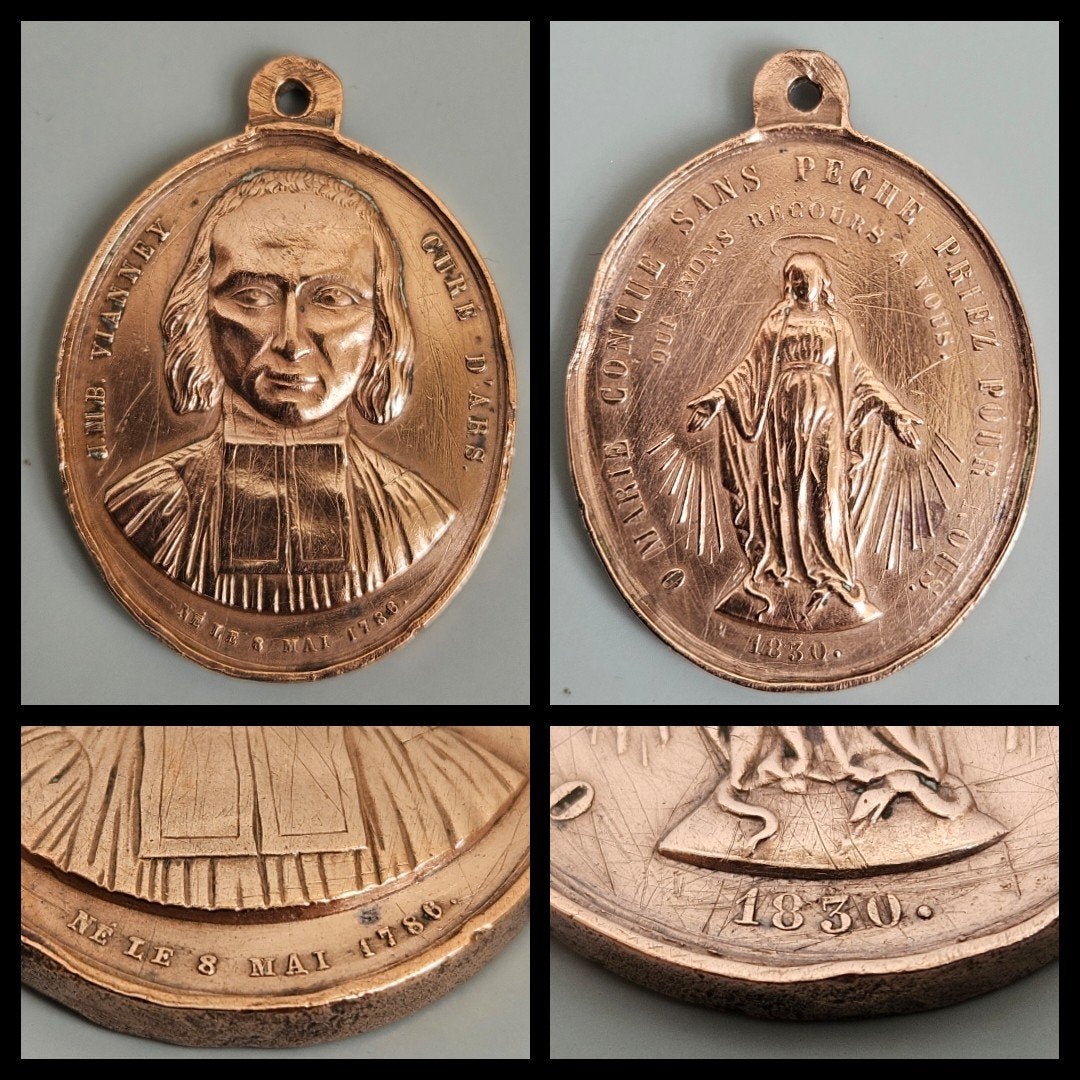 Frankrijk,  antieke bronzen religieuze draagpenning., Antiek en Kunst, Ophalen of Verzenden