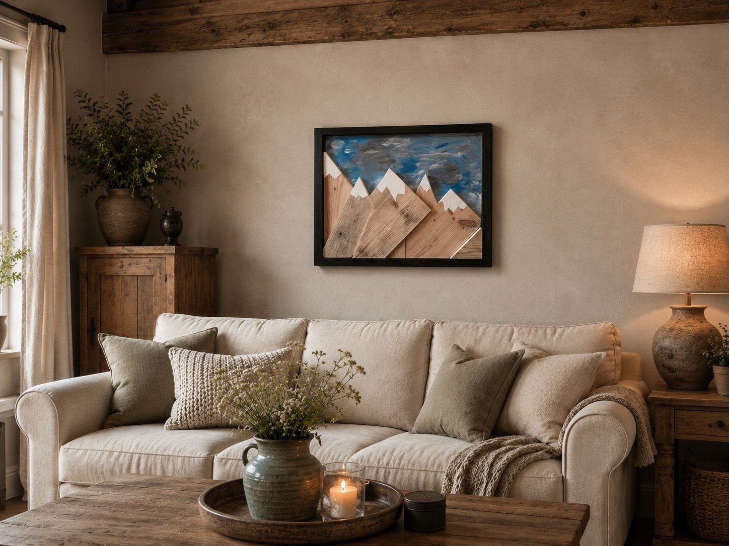 Wanddecoratie Wandbord " THE MOUNTAINS" - 60x40 cm Deco-Art, Ophalen, Hout, Meerkleurig, Nieuw