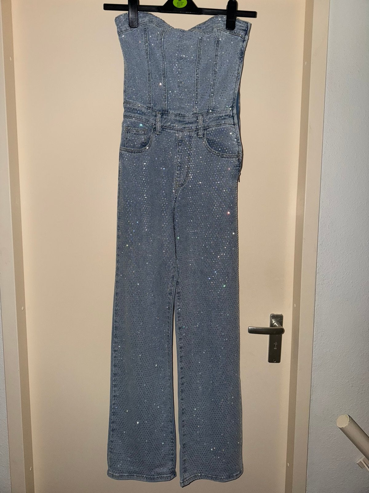 Dames glitter denim jumpsuit van Label Noir, Ophalen of Verzenden, Zo goed als nieuw, Maat 34 (XS) of kleiner, Blauw