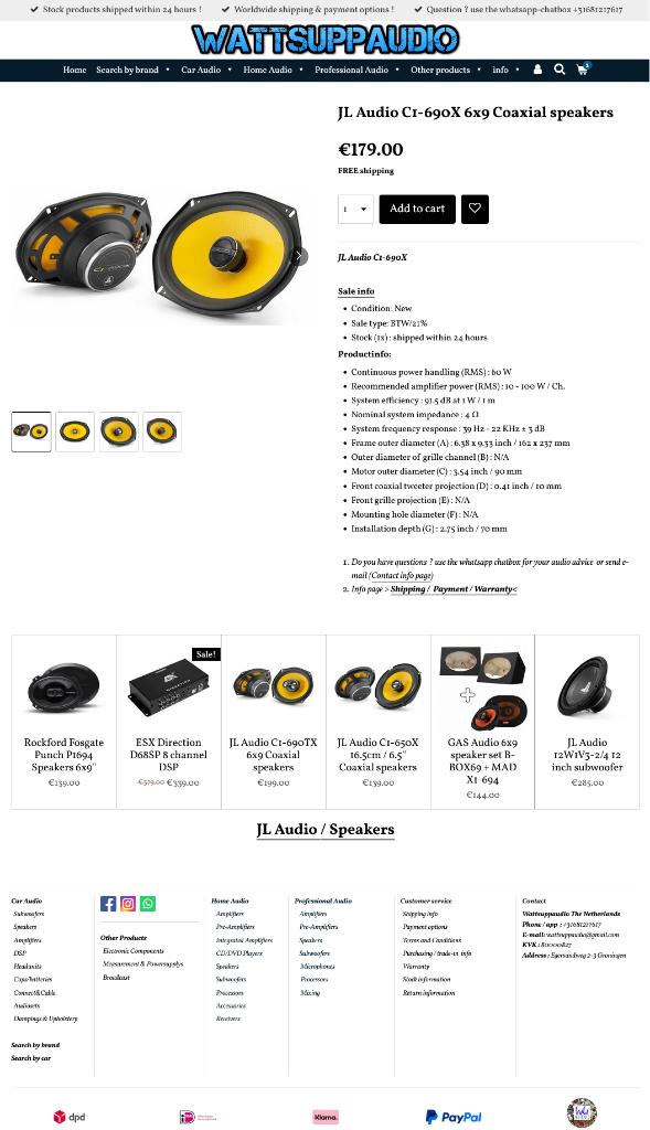 JL Audio C1-690X 6x9 Coaxial speakers ovaal, Hifi-Focus, Aalsmeerderweg 173 1432 CL, Aalsmeer, Nieuw, Ophalen of Verzenden