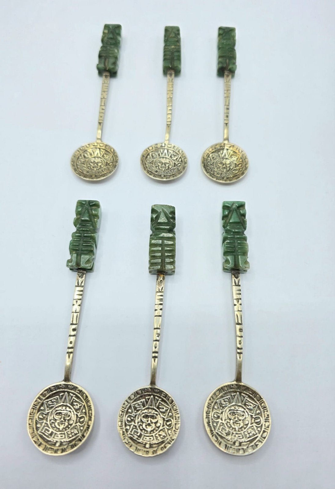6 zilveren Lepels met Jade Mexico, Antiek en Kunst, Verzenden