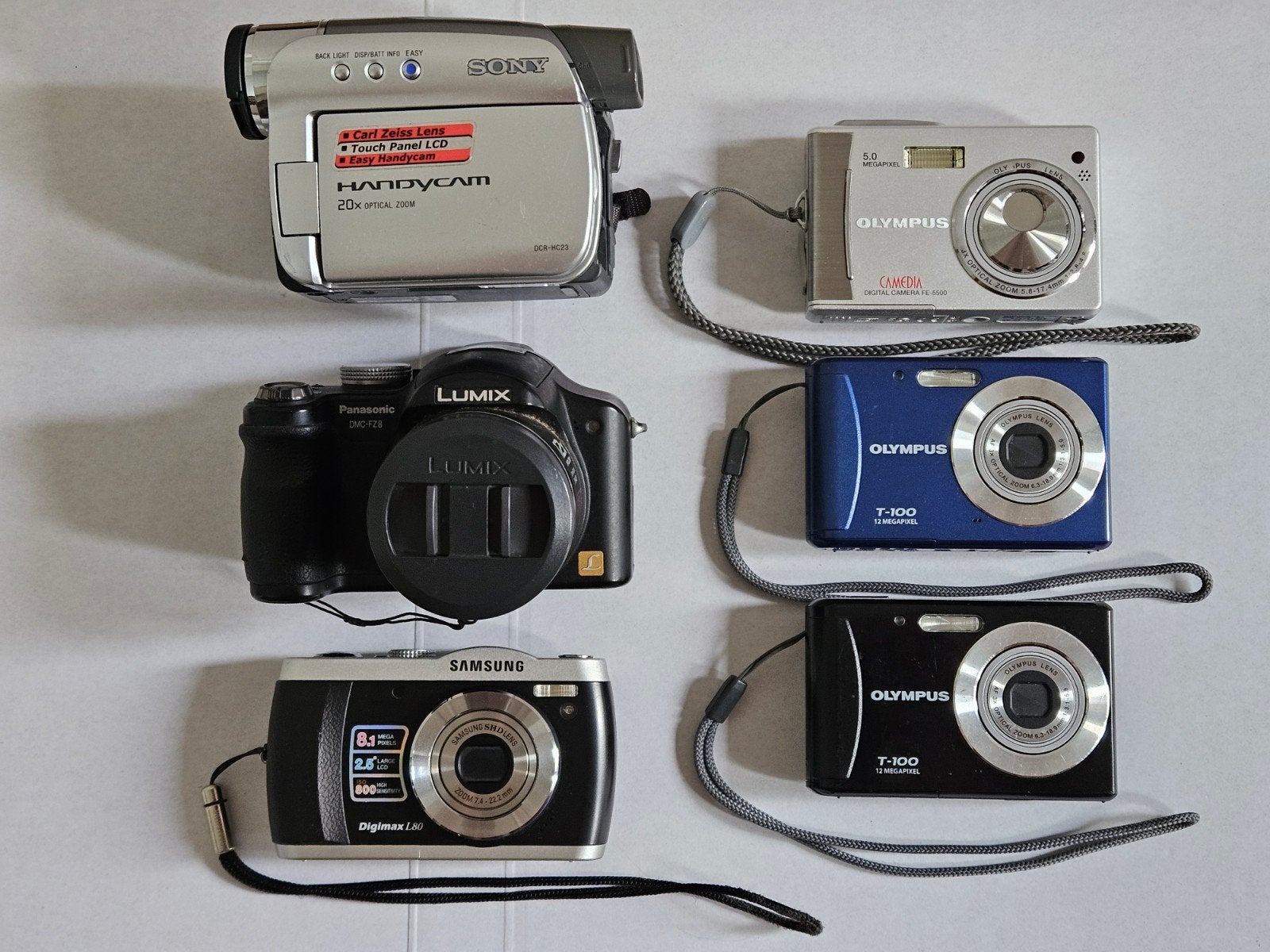 Partij van 5 digitale camera's en 1 videocamera, Ophalen of Verzenden, Gebruikt, Compactcamera, Olympus