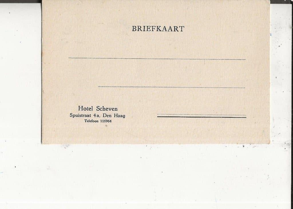Den Haag Briefkaart Spuistraat 4 A Hotel Scheven, Ophalen of Verzenden, 1920 tot 1940, Ongelopen, Zuid-Holland