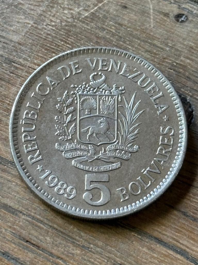 5 Bolivares 1989 Venezuela, Ophalen of Verzenden, Zuid-Amerika, Losse munt