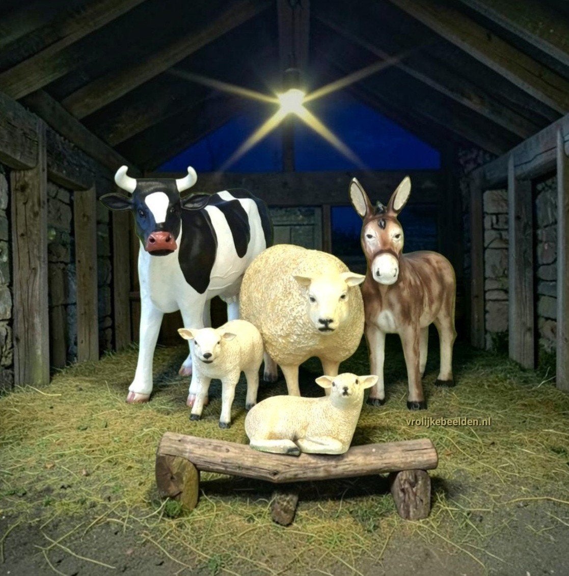 Kerststal beelden Koe Paard Varken Kalf Geit Schaap Ezel, Ophalen, Nieuw