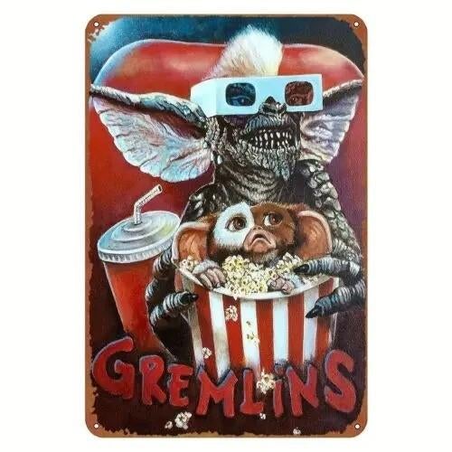 Vintage metalen bordje Gremlins (30x20cm)
