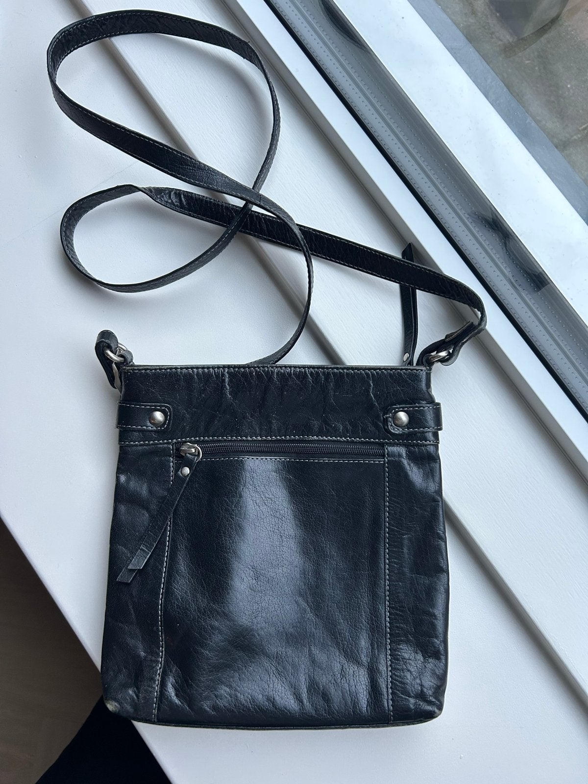 V&D Zwart Leren Crossbody Tas / Schoudertas, Overige merken, Gebruikt, Zwart, Ophalen of Verzenden
