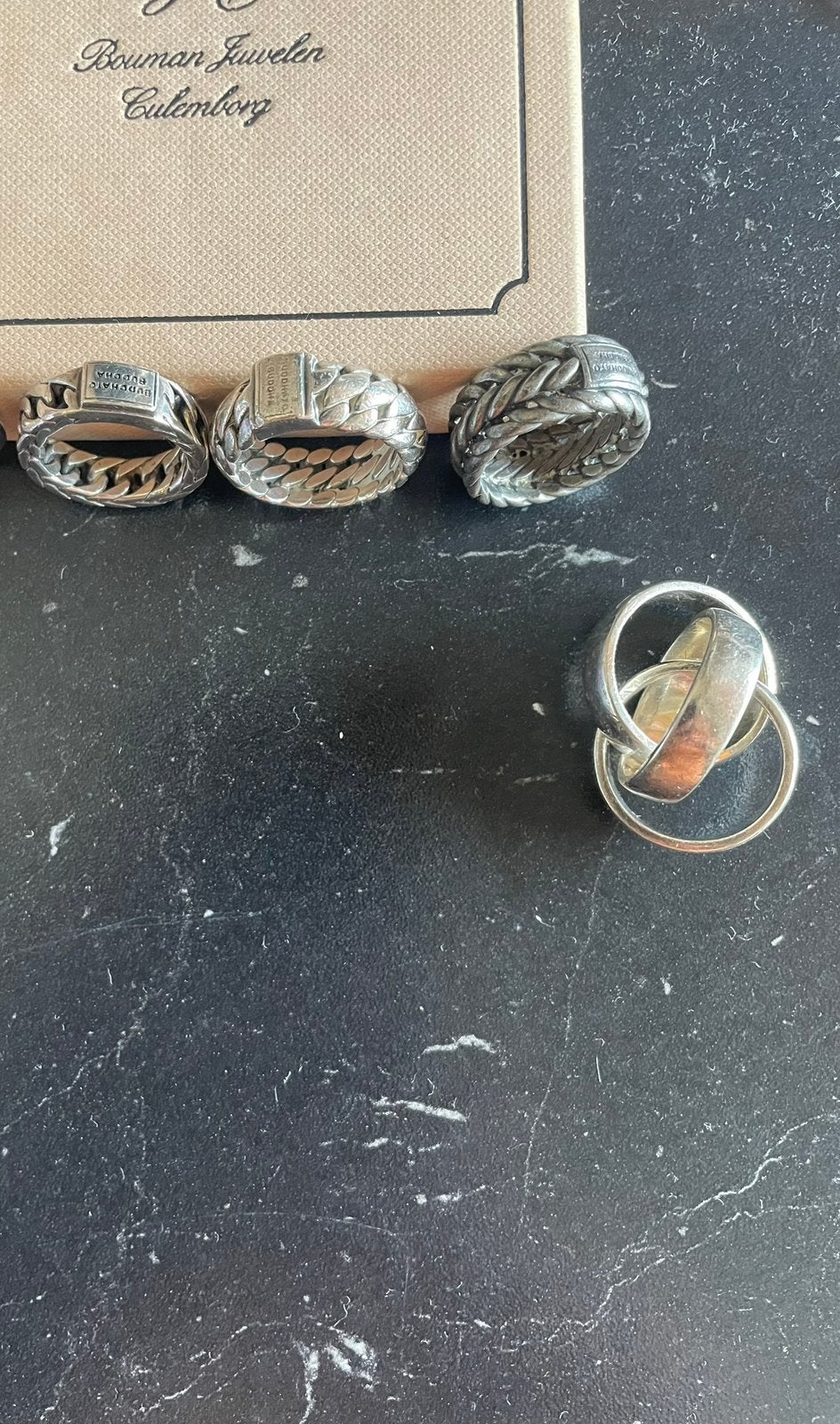 3x originele Buddha to Buddha ringen en 1x puzzelring!, Gebruikt, Ophalen of Verzenden, Dame of Heer, Zilver