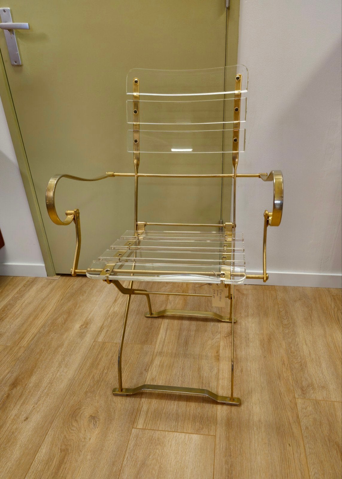 Vintage Stoel Goudkleurig Staal Plexiglas Jaren70/80, Ophalen, Overige kleuren, Onbekend, Onbekend