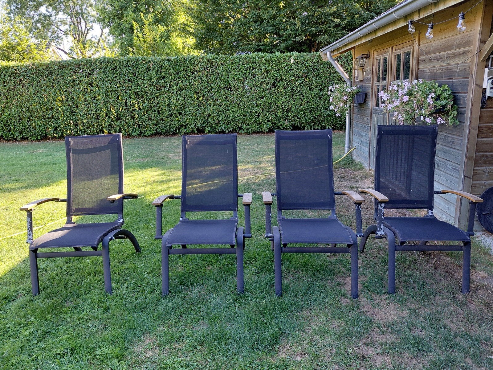 Gratis 4 Hartman stoelen. Niet inklapbaar., Ophalen, Gebruikt, Aluminium, Verstelbaar