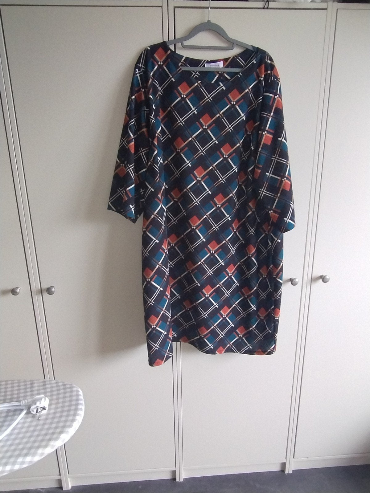 Paprika jurk met ruitpatroon - Maat 46/48 (XL), Kleding | Dames, Jurken, Overige kleuren, Maat 46/48 (XL) of groter, Ophalen of Verzenden