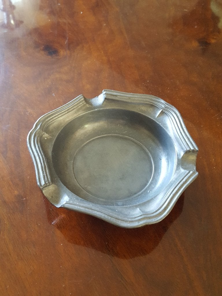 Antieke tinnen asbak – Gemerkt met engel (Peltre), Antiek en Kunst, Antiek | Tin, Ophalen of Verzenden