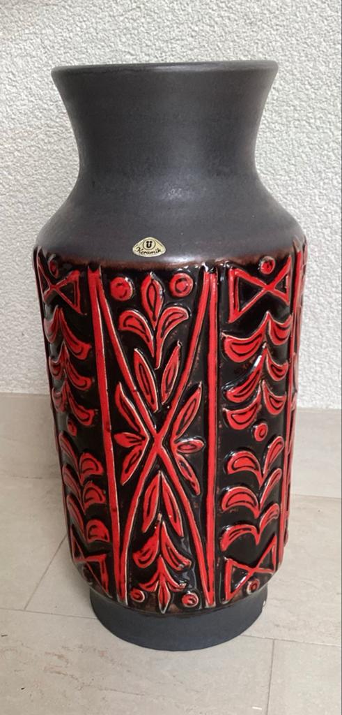 Vintage Ü-Keramik vaas, rood en zwart, West-germany 40cm hg, Ophalen of Verzenden