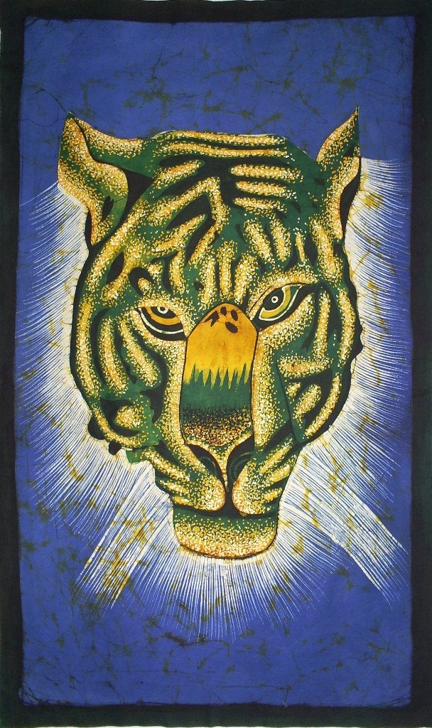 Handgemaakte batik uit Sri Lanka, TIJGER, 60 x 90 cm, katoen, Ophalen of Verzenden
