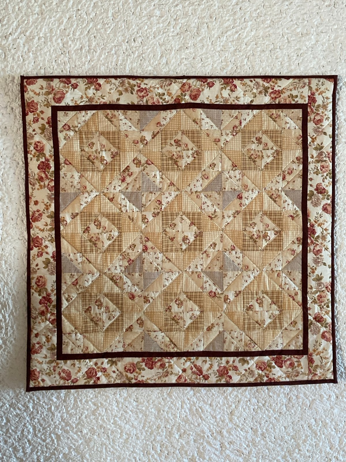 Handgemaakte Rozenquilt - 103x103 cm, 100 tot 150 cm, Vierkant, Ophalen of Verzenden, Zo goed als nieuw