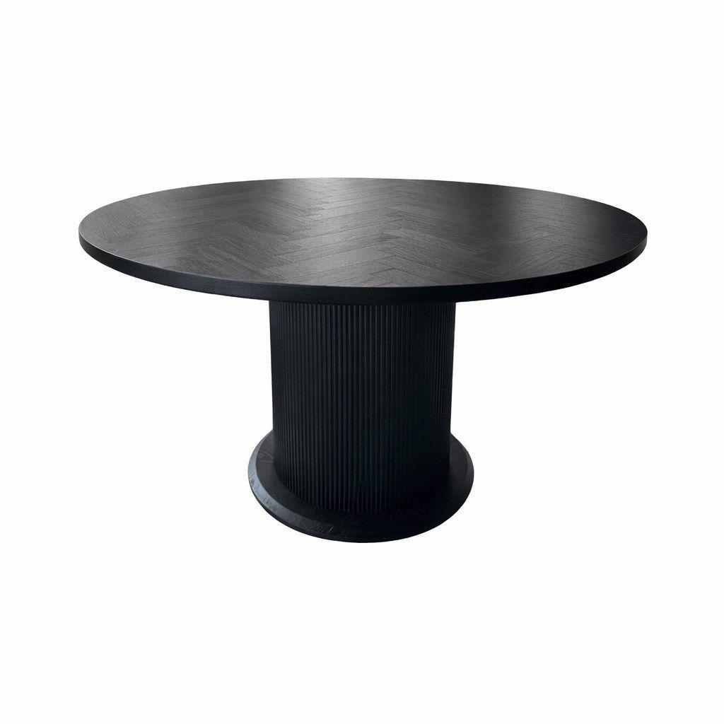 Eettafel TAKSIM Zwart Visgraat Ø130 cm – Japandi Eettafel, 45 tot 60 cm, Rond, Ophalen of Verzenden, Zo goed als nieuw